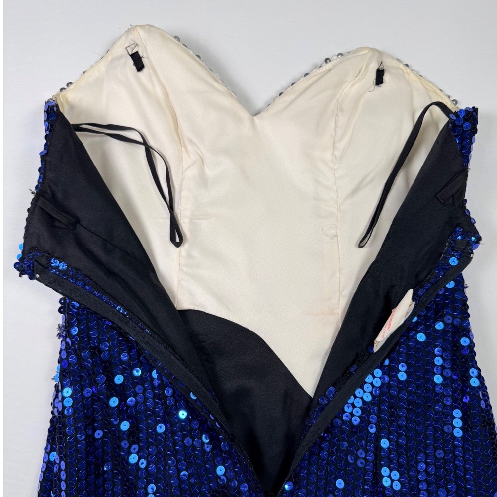 Alyce Designs 80's Sequin Gown Women Size 6 Blue Silver Vintage Beaded Starburst - Picture 10 of 16